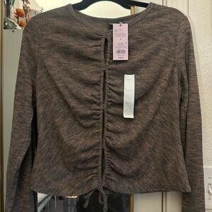 wild fable Brown Ruched Front Long Sleeve Top